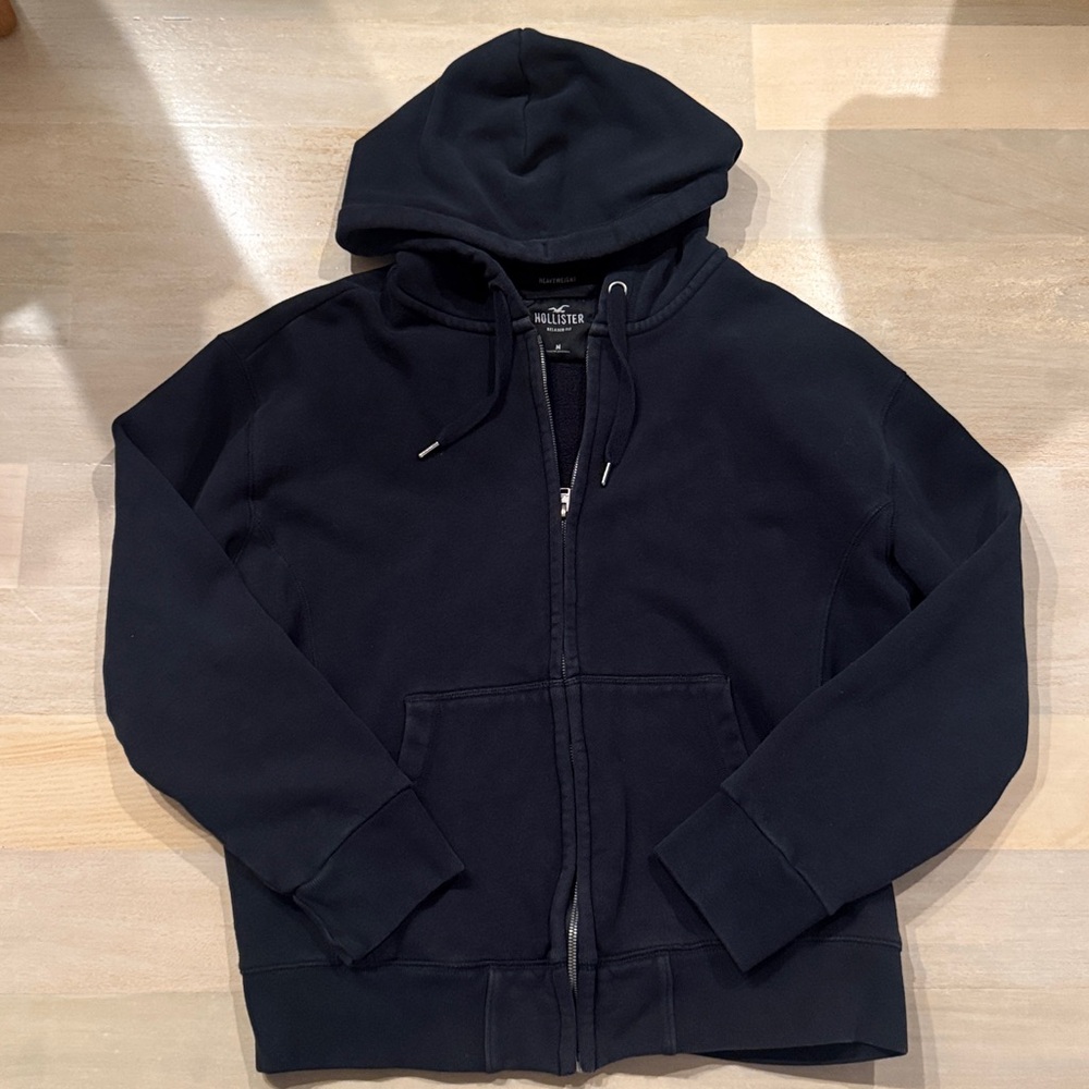 Hollister Men's Black Full-Zip Hooded Sweatshirt Heavyweight Size Medium - Picture 3 of 4